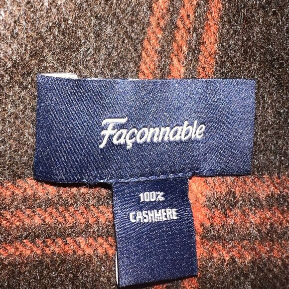 FACONNABLE Scarf Tassels Brown & Burnt Orange 100% Cashmere 66" Classic Soft EUC - Picture 2 of 4
